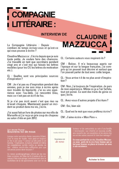 Interview de Claudine Mazzucca à propos de son ouvrage